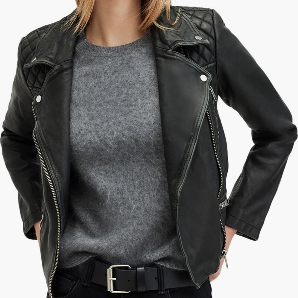 NWOT! All Saints Cargo Leather Biker Jacket - Picture 5 of 14